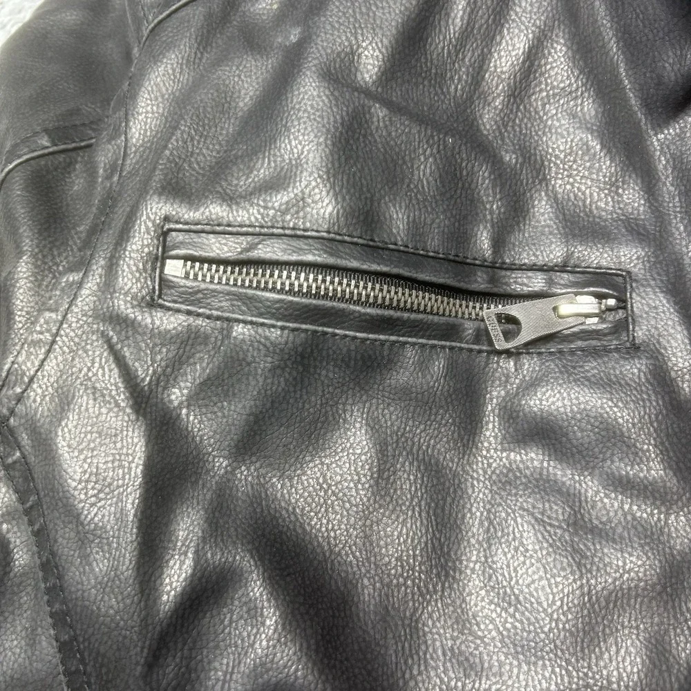 GUESS  Faux-Leather Jacket Men's L Black Moto Racer Coat Biker‎ Full Zip